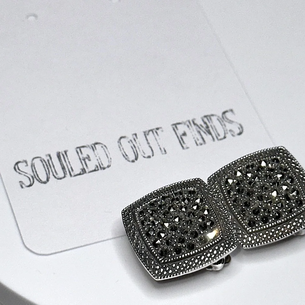 VINTAGE x STERLING SILVER DESIGNER ARTISAN EARRINGS | 925 & MARCASITES |TIMELESS